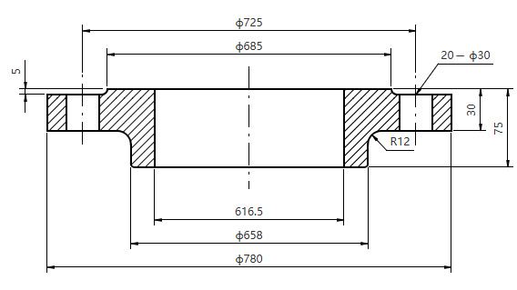 EN 1092-1 12B DN600 PN10 Weld Neck Flange