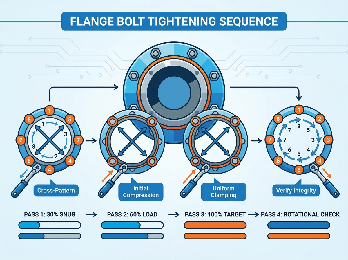 Industrial flange assembly and tightening process